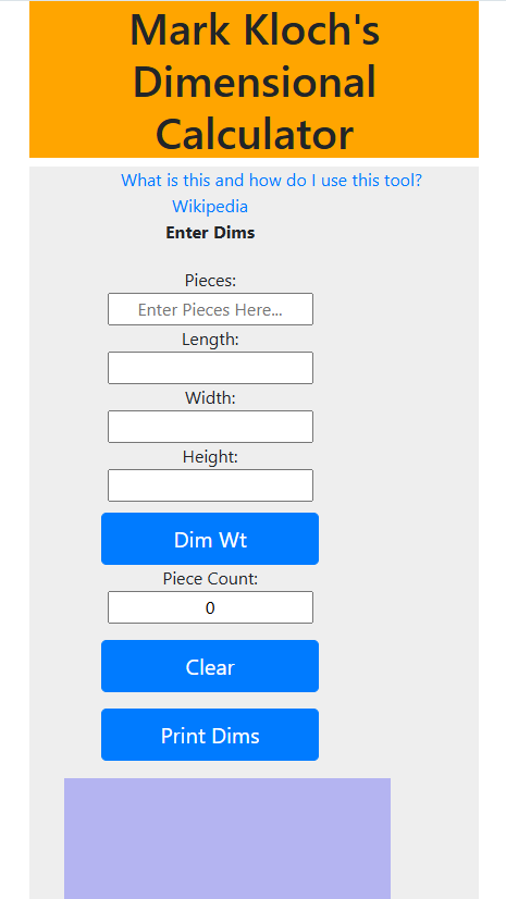 Dimensional Calculator